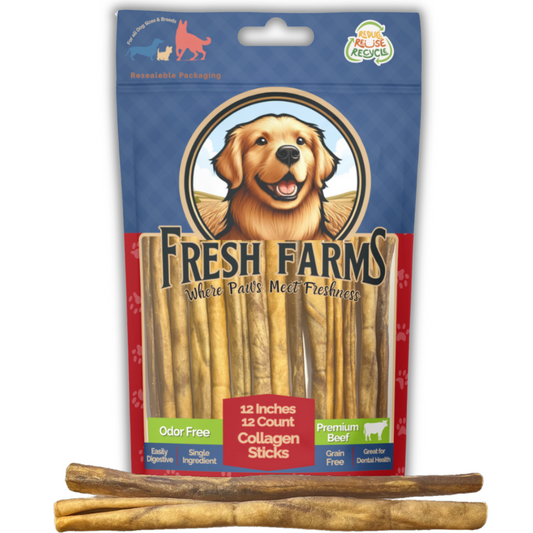 Collagen Sticks for Dogs (12 Pack 12" Inches) – Long-Lasting Alternative to Bully Sticks, Rawhide-Free Collagen Chews with Chondroitin & Glucosamine for Joint Support & Dental Health