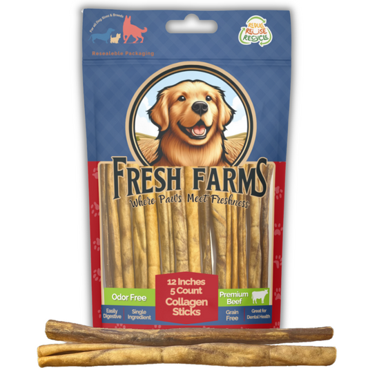 Collagen Sticks for Dogs (5 Pack 12" Inches) – Long-Lasting Alternative to Bully Sticks, Rawhide-Free Collagen Chews with Chondroitin & Glucosamine for Joint Support & Dental Health